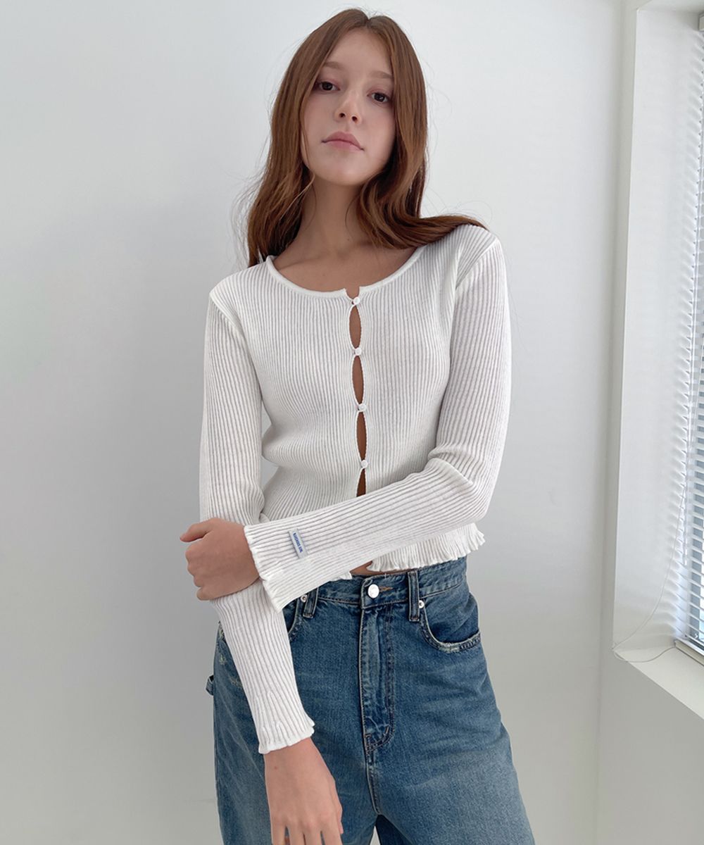 Frill Knit Cardigan_Ivory