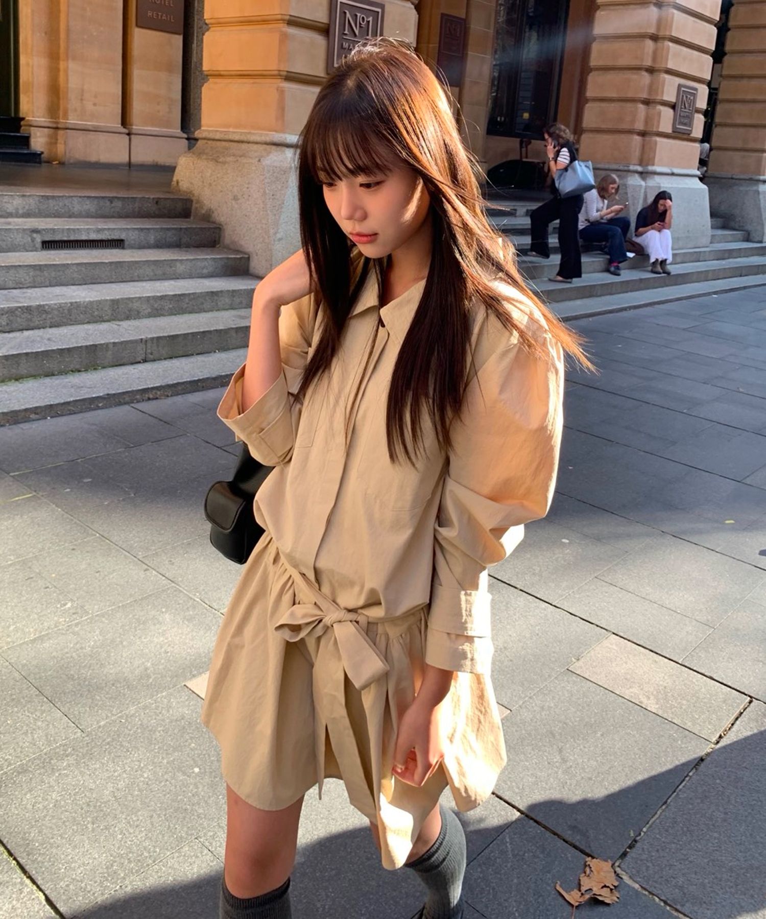 Trench Ribbon Dress - Beige