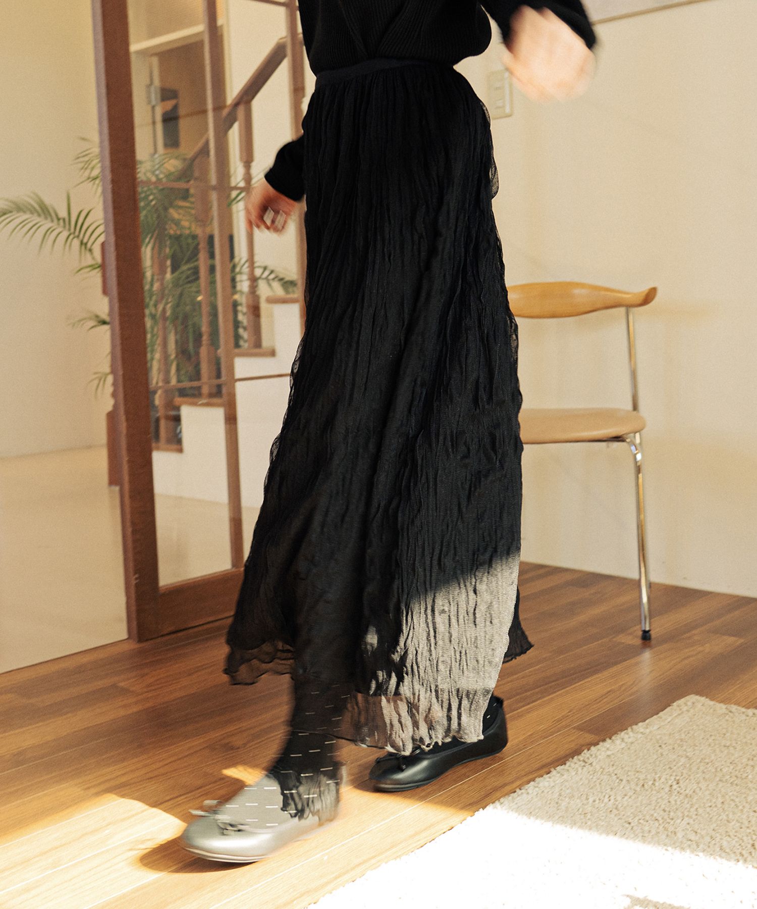 Dot Chiffon Skirt Black