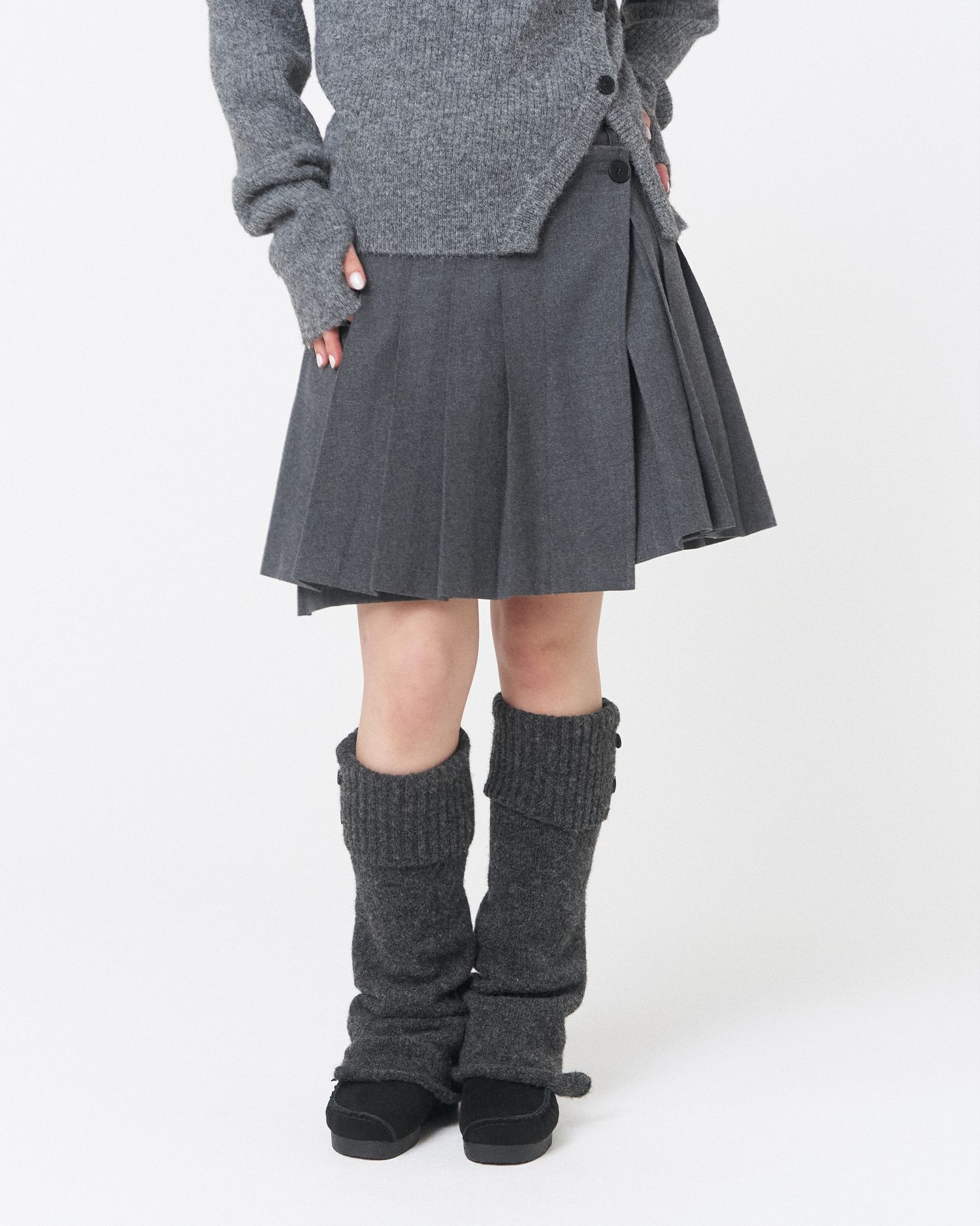 Wabi origami pleats midi skirt DARK GREY