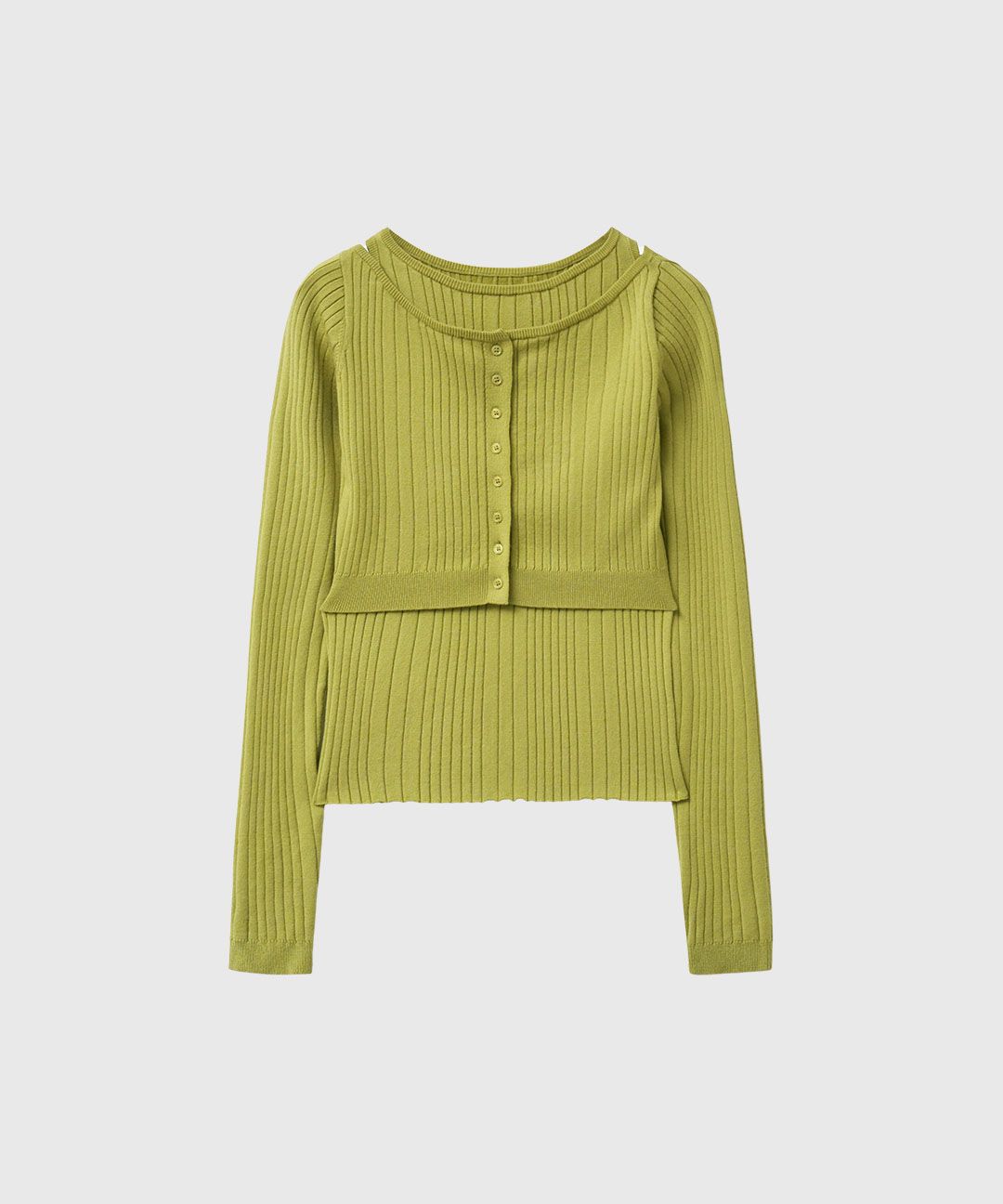 Boat Neck Cardigan and Sleeveless Set [AVOCADO] / GF1LKC517