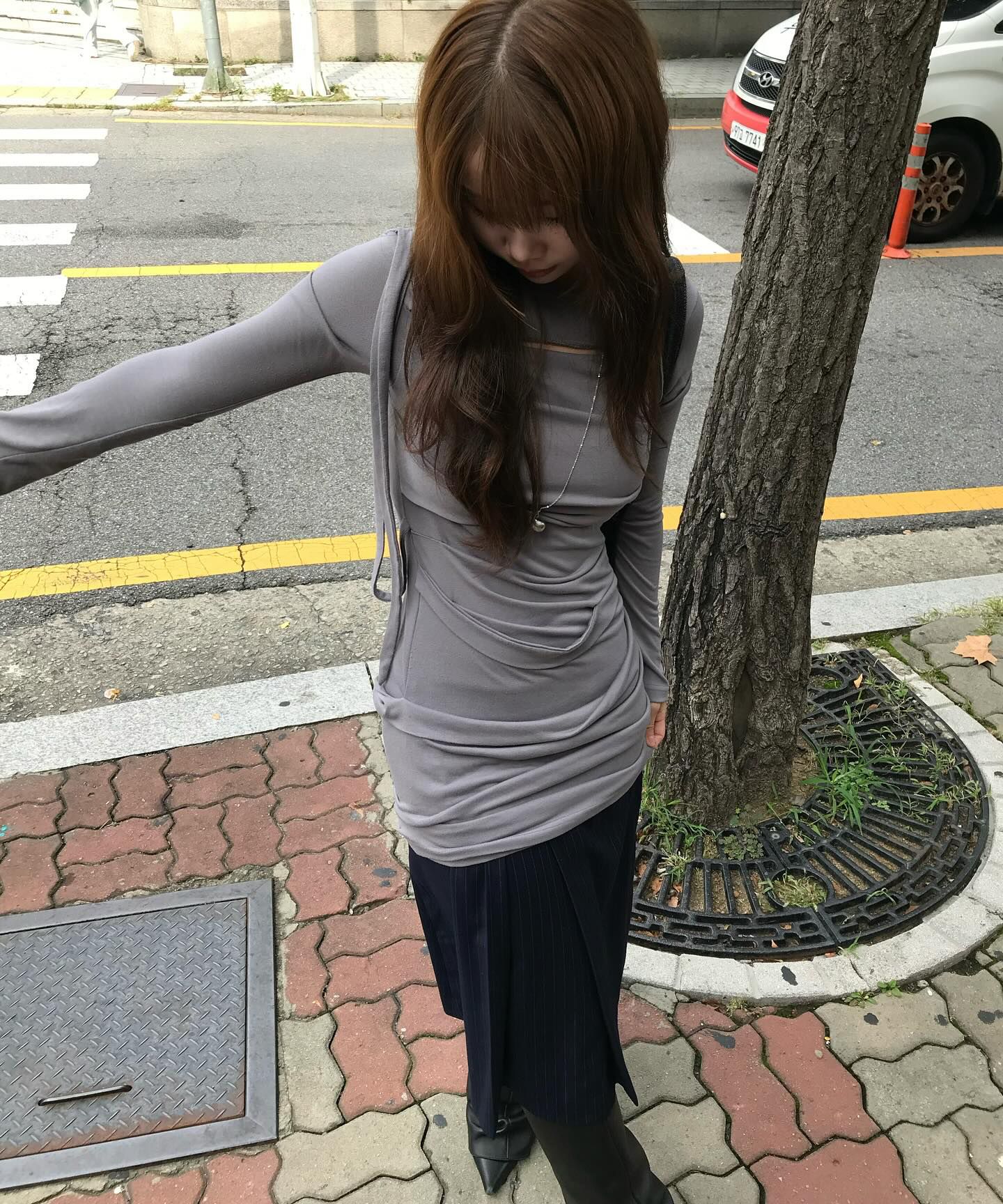 Asymmetrical Draped Long Dress (FL-196_Gray)