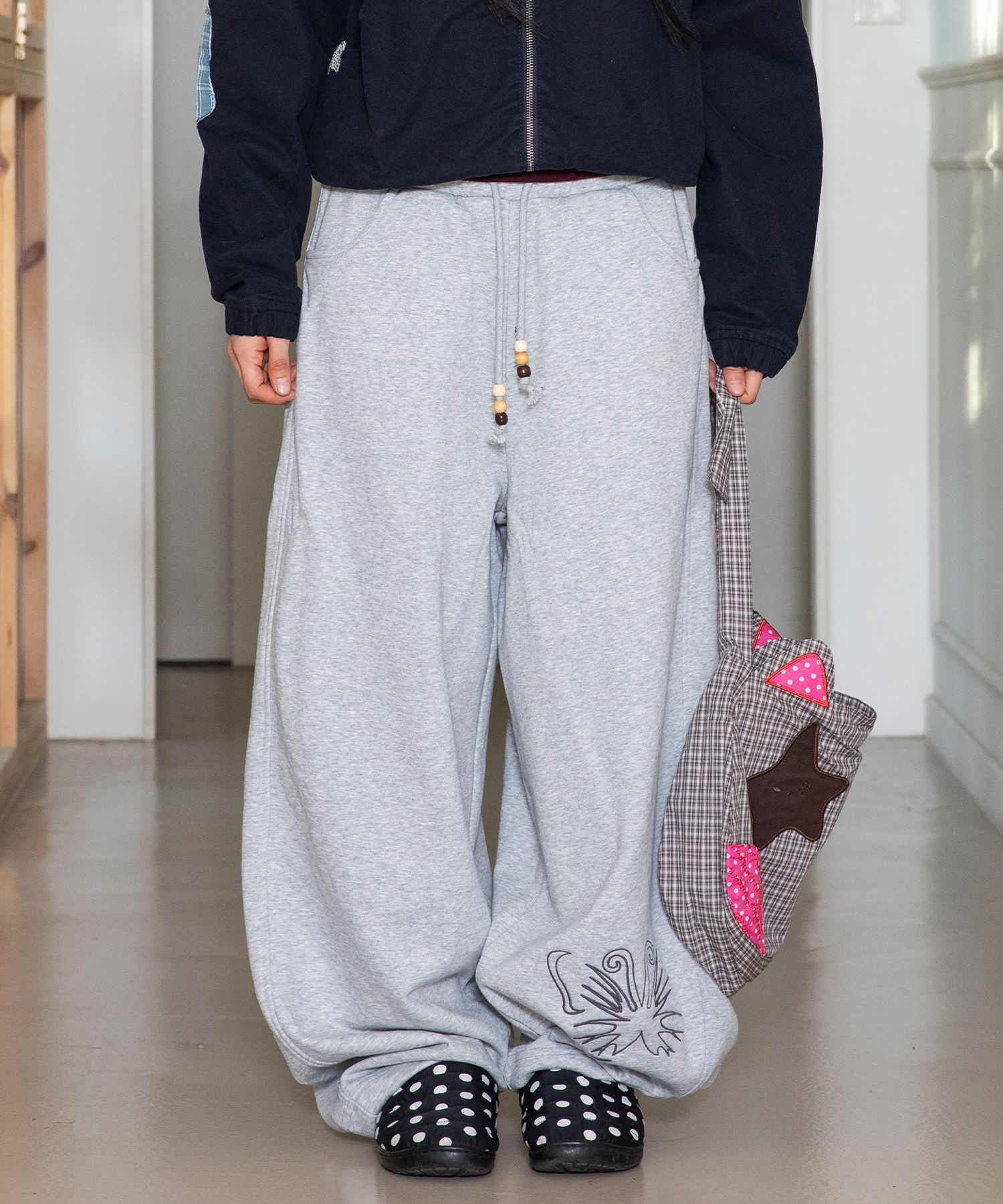 WXP072 Skoyaka Color Block Banding Sweat Pants (MELANGE GRAY)