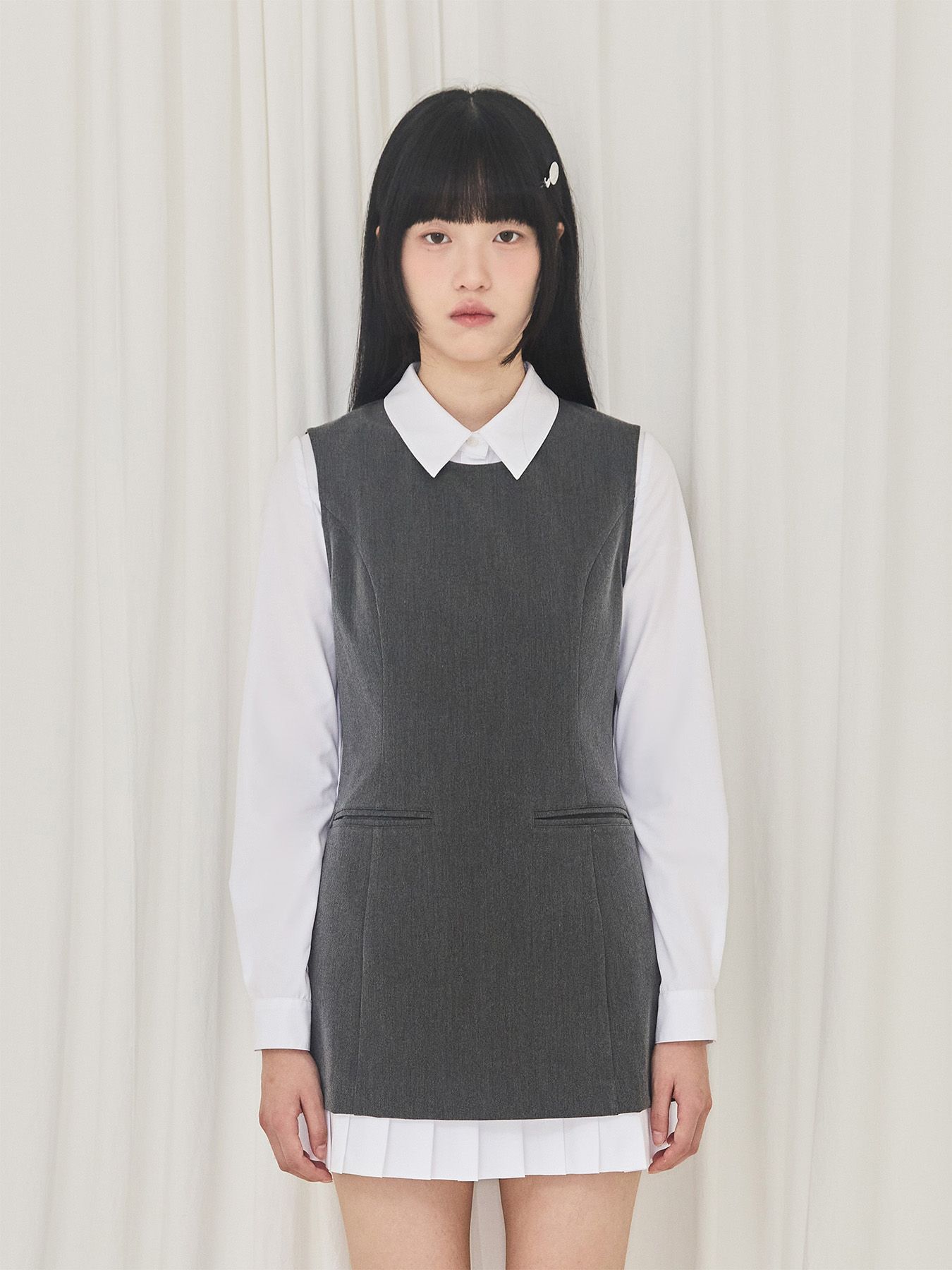 Pleated Layered Dress (Charcoal)