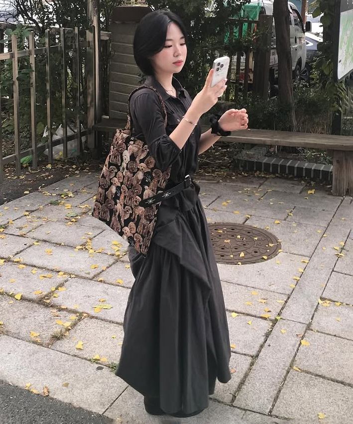 Asymmetrical Draped Layered Long Skirt (FL-256_Charcoal)