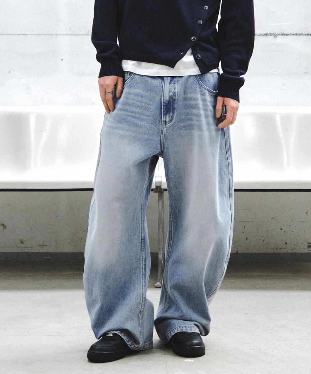 Pale Faded Curved Denim_Blue