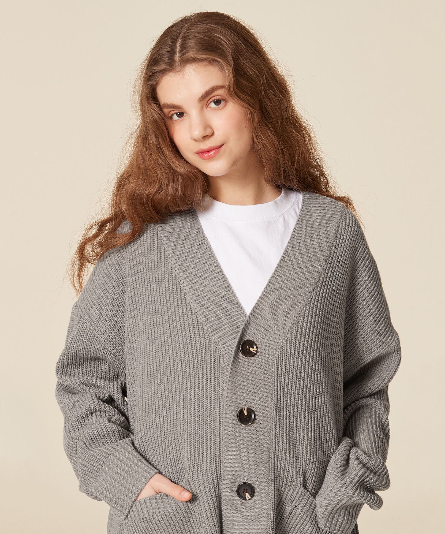 Basic Rib Knit Cardigan_Gray