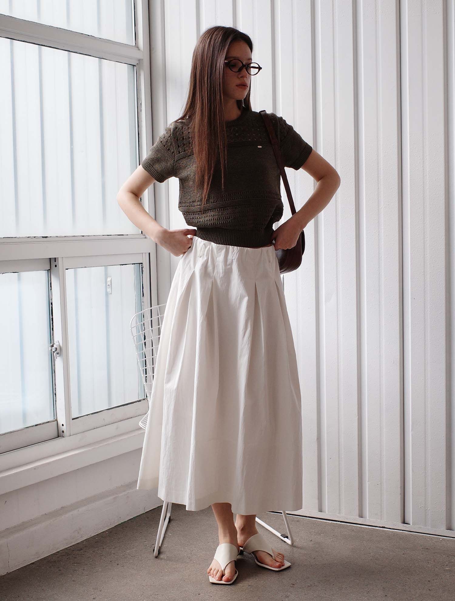 Inverted Pleated Long Skirt [WHITE] / WBE2L13521