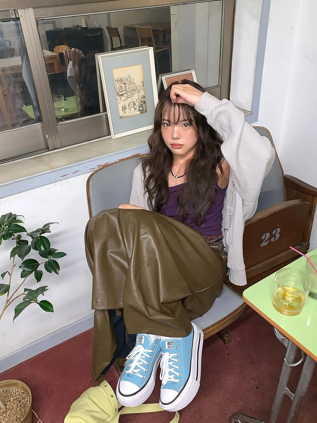 Pleated Fake Leather Long Skirt [BROWN] / WBE3L13501