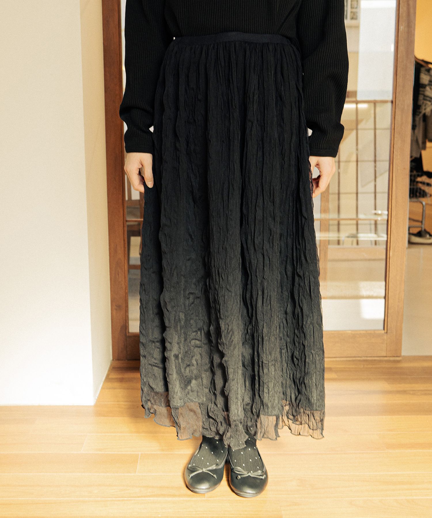 Dot Chiffon Skirt Black