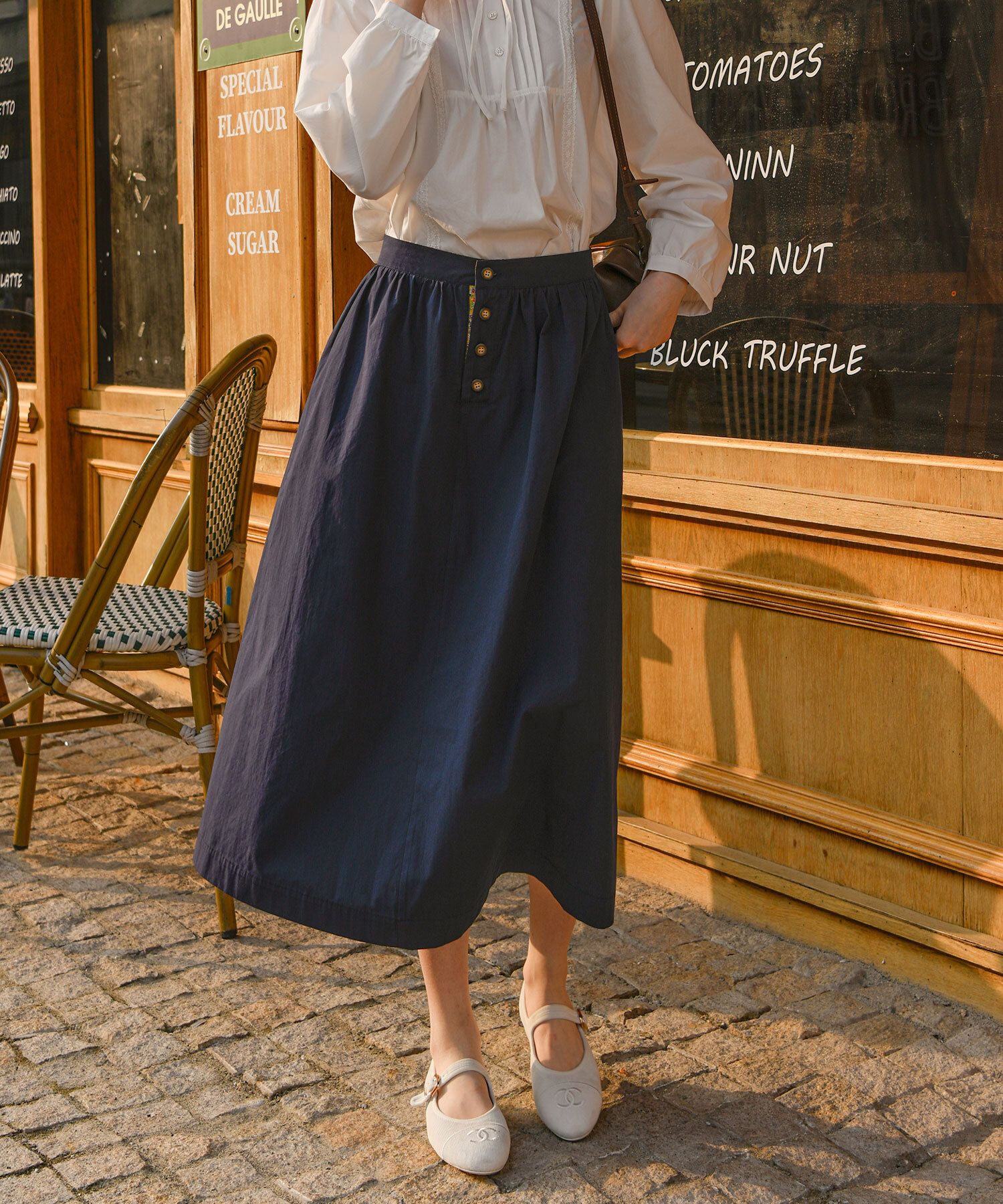 Flower Color Block Button Skirt (KYSK2511052)