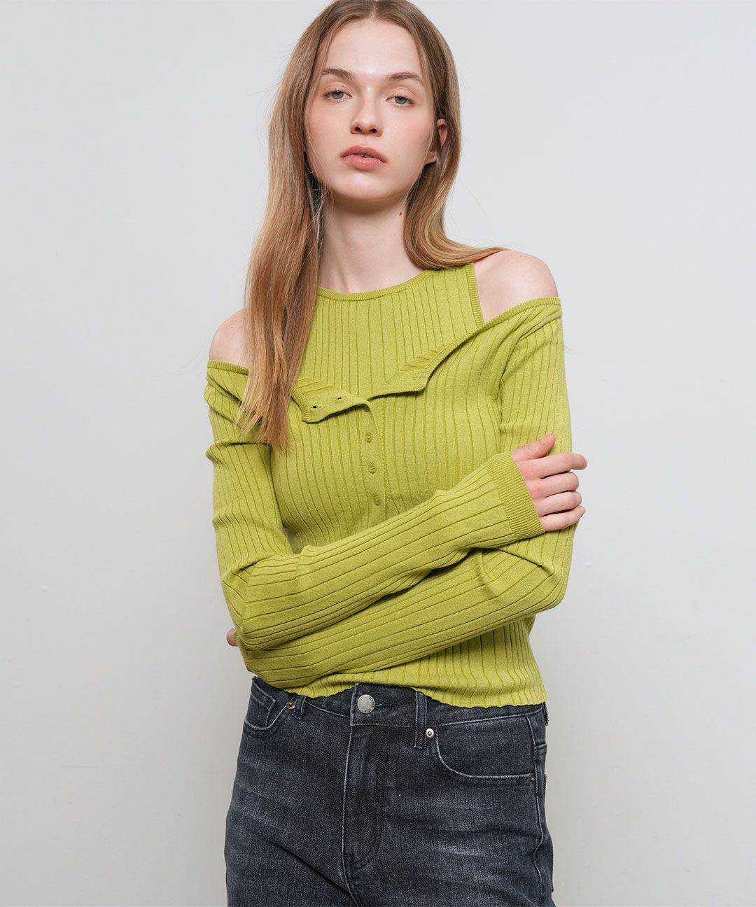 Boat Neck Cardigan and Sleeveless Set [AVOCADO] / GF1LKC517