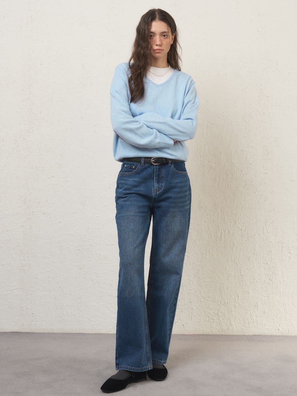 Straight denim pants dark blue AD673