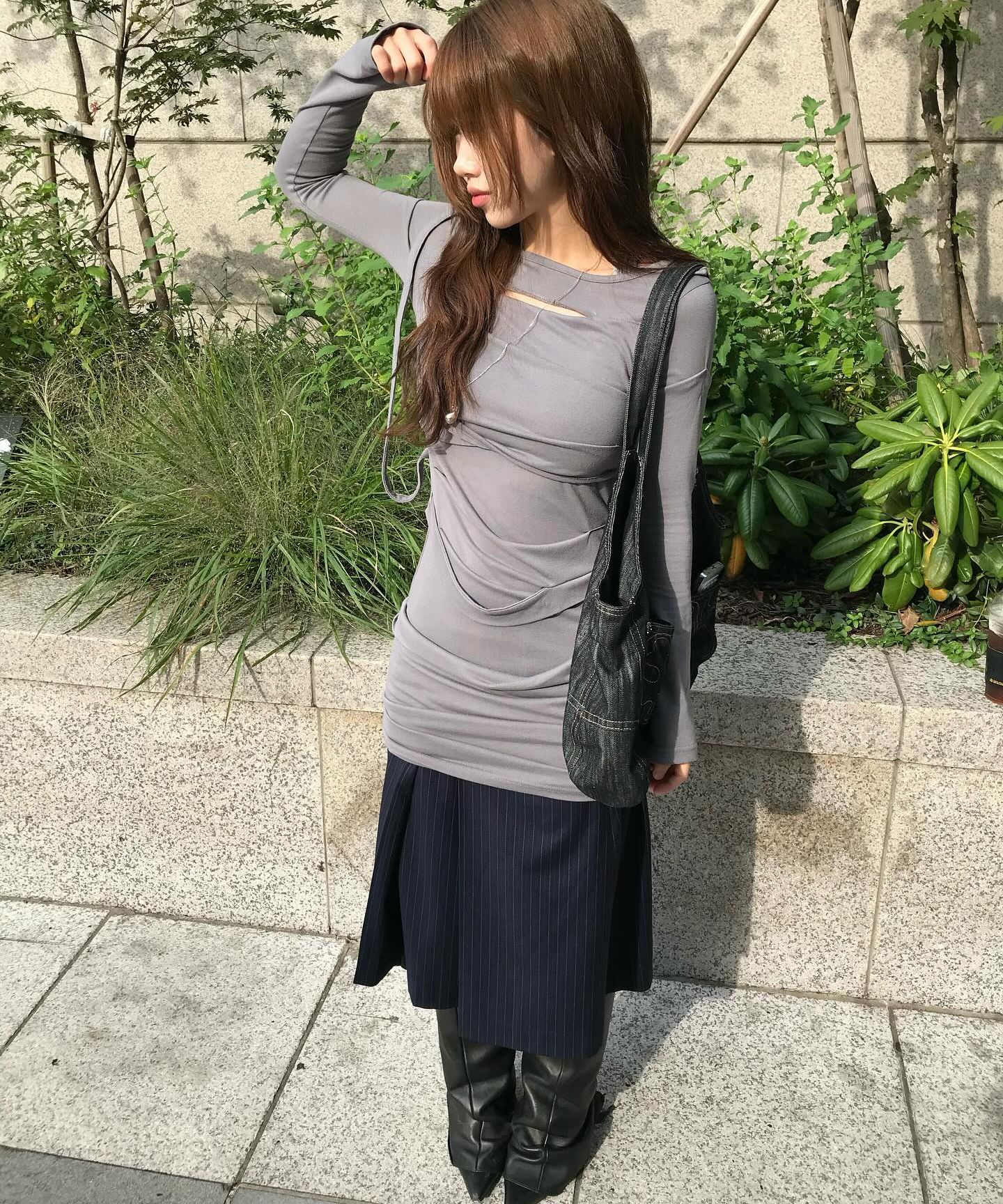Asymmetrical Draped Long Dress (FL-196_Gray)