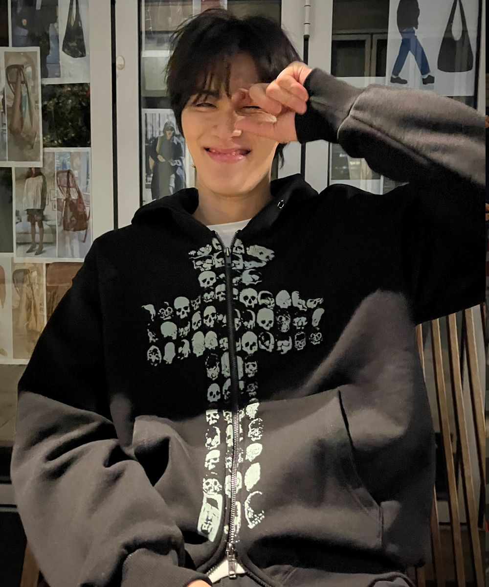 Cross Skeleton Hoodie Zip-Up Black