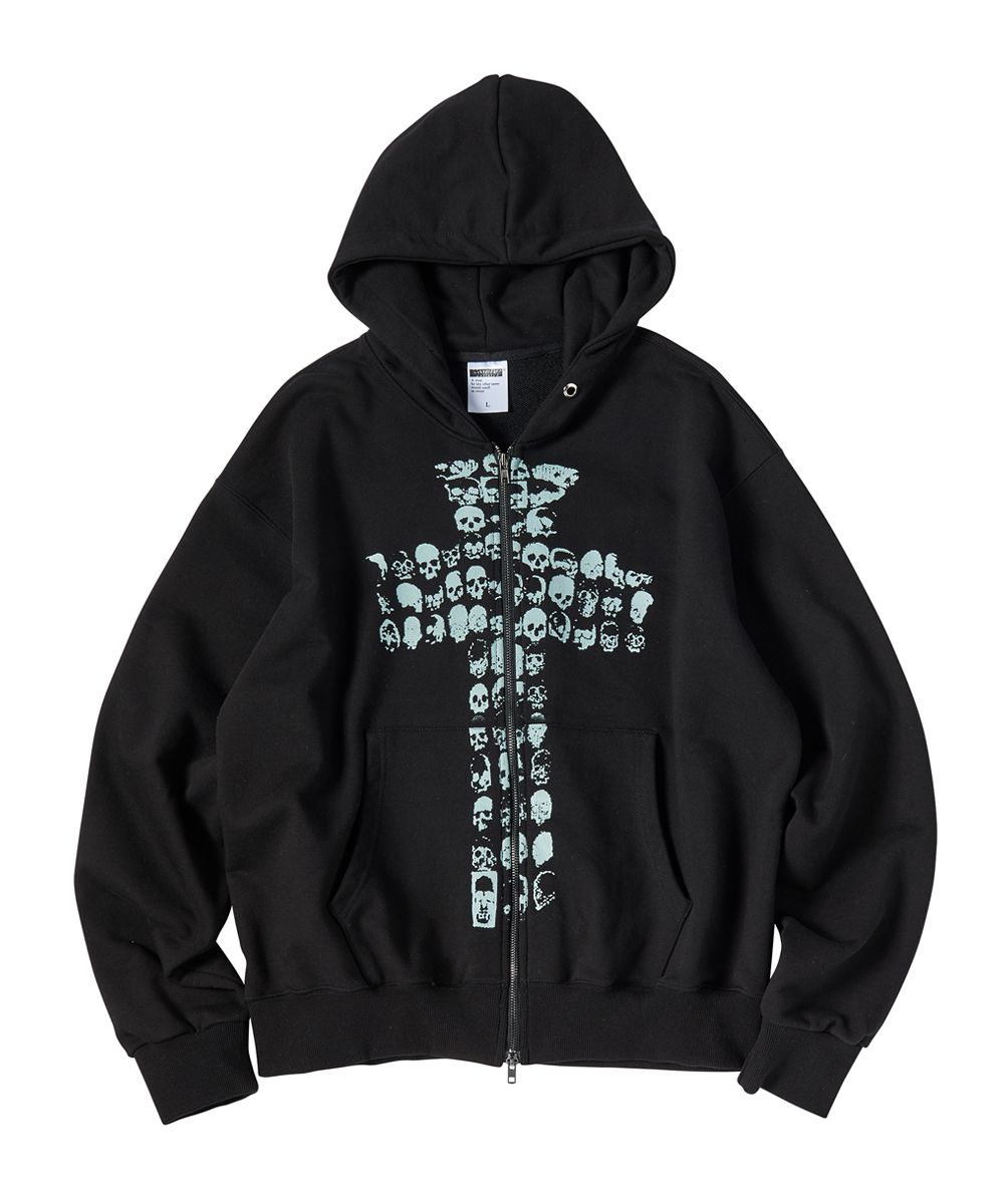 Cross Skeleton Hoodie Zip-Up Black