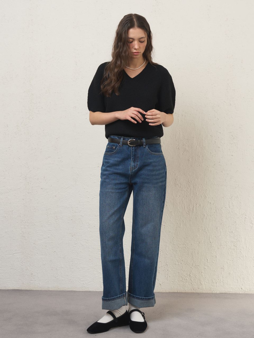 Straight denim pants dark blue AD673